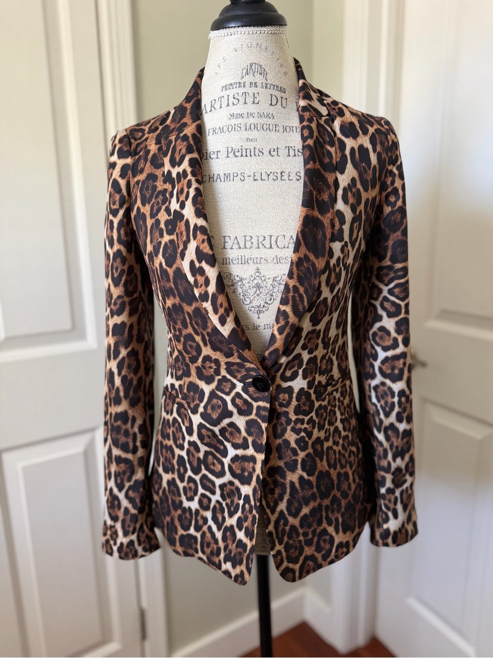 Zara Leopard Print Single-Button Blazer - Brown and Black